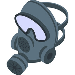 Isometric Gray Gas Mask With Light Blue Visor and Straps Isolated on White Background