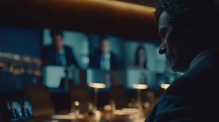 Strategic decision-making session corporate office digital conference modern environment close-up view leadership dynamics