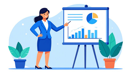 Business Woman Presentation in Flat Vector Cartoon Style