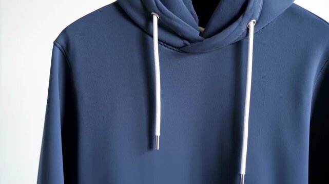 A navy blue hoodie with a white drawstring