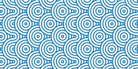 seamless pattern with blue waves overlapping textile tiles and fabric texture background.