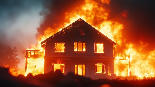 Intriguing, yet haunting blaze engulfs a lonely cottage, invoking Beltane's fiery renewal and the mystique of Guy Fawkes Night