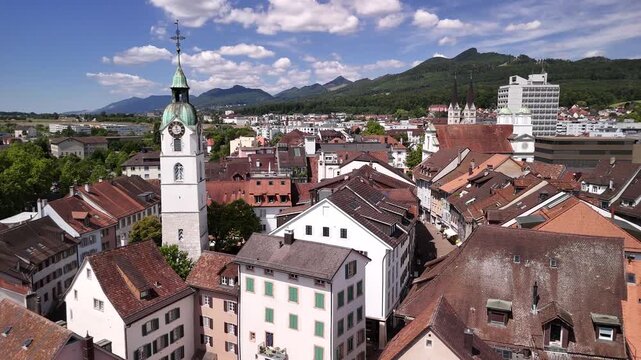 Olten old town Solothurn canton Swiss city Switzerland aerial drone Europe