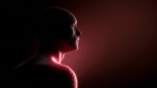 A silhouette of a pensive person basking in a cosmic red glow, reminiscent of introspective nights or Starman Day