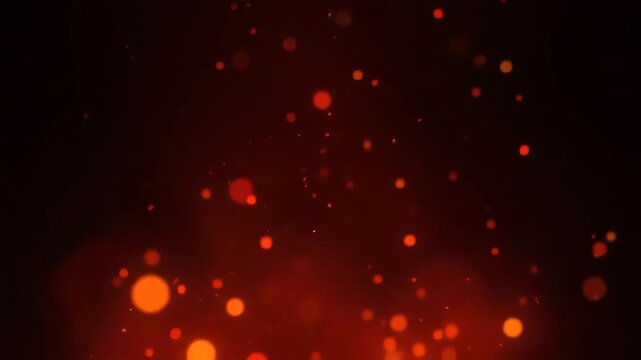 Abstract Red Bokeh Particles Floating in Dark Space.