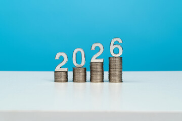 New year number 2026 on stack coins
