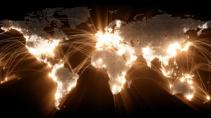 Global connectivity and data flow visualization digital world map infographic technology high-tech environment