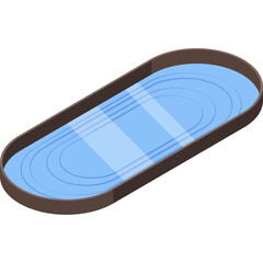 Isometric Ice Skating Rink With Blue Water Surface And Dark Brown Border Isolated On White Background