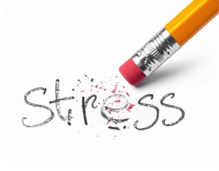 An eraser is rubbing out the word "stress," symbolizing the desire to eliminate stress from life.