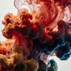 Abstract macro shot of colored ink swirling in water with depth and light