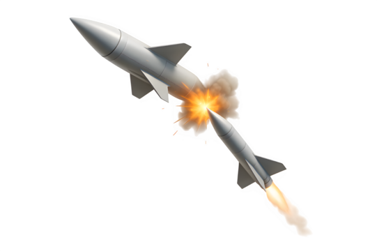3D Concept Illustration of Hypersonic Missile Interception in Midair — Realistic Render on Transparent Background