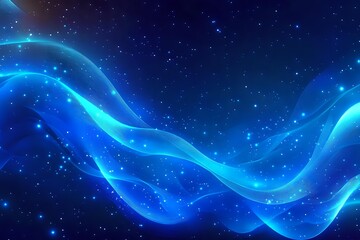 Obraz premium Glowing blue waves of light flow through starry night sky creating magical ethereal atmosphere. Abstract cosmic background for creative projects.