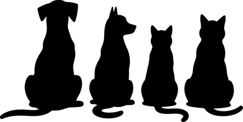 Dog and Cat Silhouettes Sitting Together