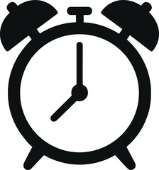 vintage alarm clock with twin bells on top, solid black silhouette