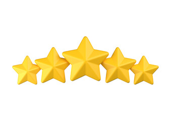 Five yellow star isolated on transparent background for rating and review concept