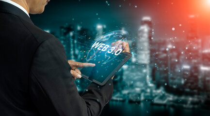 Concept of Web 3.0, the next generation of the internet. This technology represents a decentralized global network built on blockchain, enabling new digital experiences. Fermion