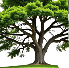 Large tree with lush green foliage, isolated against a black background