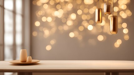 Obraz premium Modern coworking lounge INTENTIONALLY BLURRED IMAGE subtle Diwali decor glowing under golden ambient light