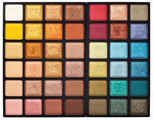 Colorful makeup palette with warm and cool tones, square