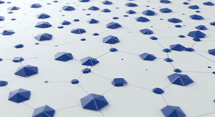 Modern network concept with blue geometric shapes and connections