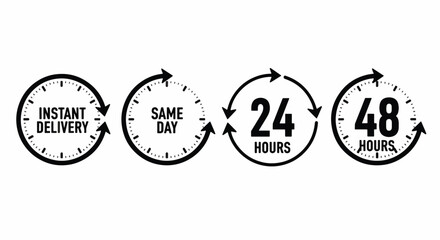 Vector art of instant same day 24 and 48 hours delivery service icons