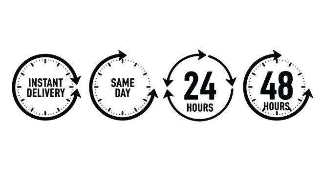 Vector art of instant same day 24 and 48 hours delivery service icons