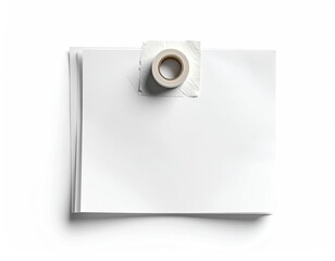 White paper stack held with tape, overhead, simple