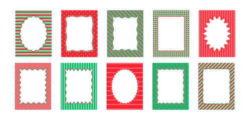 Christmas whimsical cute frame, Xmas vintage bachelorette border, red and green menu frame. Pretty groovy invite for party. New Year decorative card set isolated on background. Vector illustration