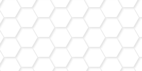 Emboss web hexagonal white technology line paper background. Hexagonal grid tile mosaic structure mess cell design. white and gray hexagon honeycomb texture.
