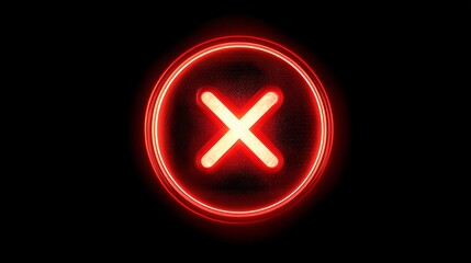 Obraz premium Fierce red neon 'X' symbol glows intensely within a dark, abstract digital environment, signifying error or cancellation with dramatic flair.