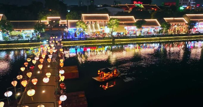 Night view of light up in Hoa Lu ancient town, Ninh Binh, Vietnam.