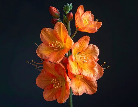 Vivid orange Sparaxis flowers blooming on a stem