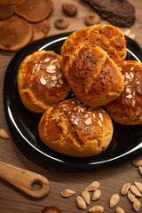 Homemade pumpkin buns on a plate