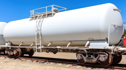 Naklejka premium Freight transport action tank car on railway industrial setting clear sky view transportation concept