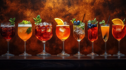 Set of different alcoholic drinks and cocktails