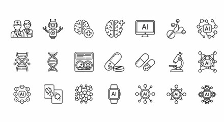 Vector art of a collection of artificial intelligence and medical icons