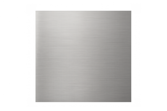 Brushed metal plate texture with parallel lines, industrial steel surface, shiny silver sheet isolated on transparent background