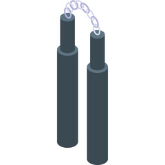 Nunchucks Weapon Icon With Gray Handles Connected By A Chain On A White Background