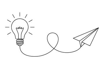 light bulb With Paper Airplane,  
Line Art of Lightbulb and Paper Airplane,  Continuous Line Drawing Symbolizing Creativity and Innovation