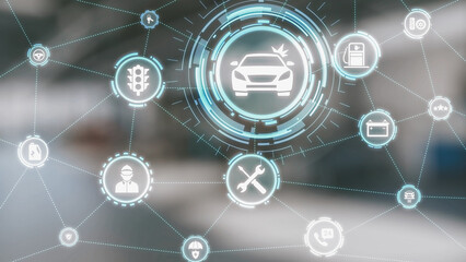 Car service and insurance provide vehicle maintenance, car insurance coverage claim app, and...