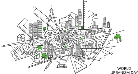 Vector art of hand drawn city plan for world urbanism day