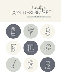 Linestyle Icon Design Set Padel Sport