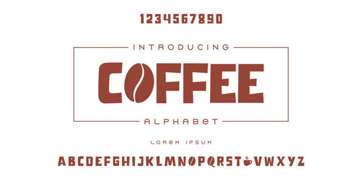 College varsity sport coffee font alphabet, classic typeface style for baseball, football and basketball logo, athletic department typography and t-shirt design