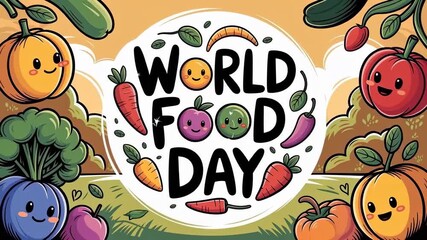 World Food Day illustration with cheerful vegetables