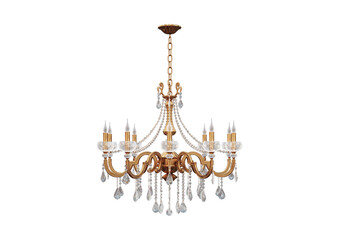 Elegant chandelier with crystal pendants isolated on transparent background
