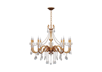 Elegant chandelier with crystal pendants isolated on transparent background