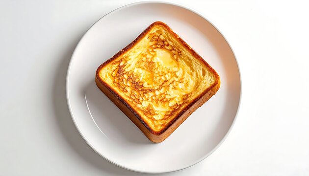 Delicious golden-brown French toast slice on a pristine white plate, a sweet breakfast treat perfect for celebrating French Toast Day, offering a simple morning indulgence
