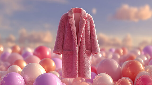 Winter pink wearing coat mock up soft pastel background ai generated art