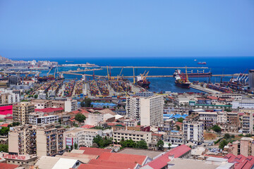 Alger the capital city of Algeria, North Africa, city centre of Algiers, the capital of Algeria, Landscape of Algiers city With port and mediterranean sea and white buildings, Arab Maghreb Africa.