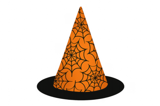 Halloween witch hat with spiderweb pattern on transparent background - Powered by Adobe